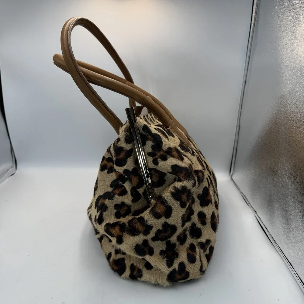 Alberta Di Canio Genuine Leather Hair On Hide Top Handle Bag Made In Italy